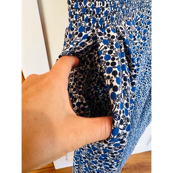 Boden Women's 20/22 Regular Blue Black Small Flowers Floral Jumpsuit Puff Sleeve - Picture 8 of 10